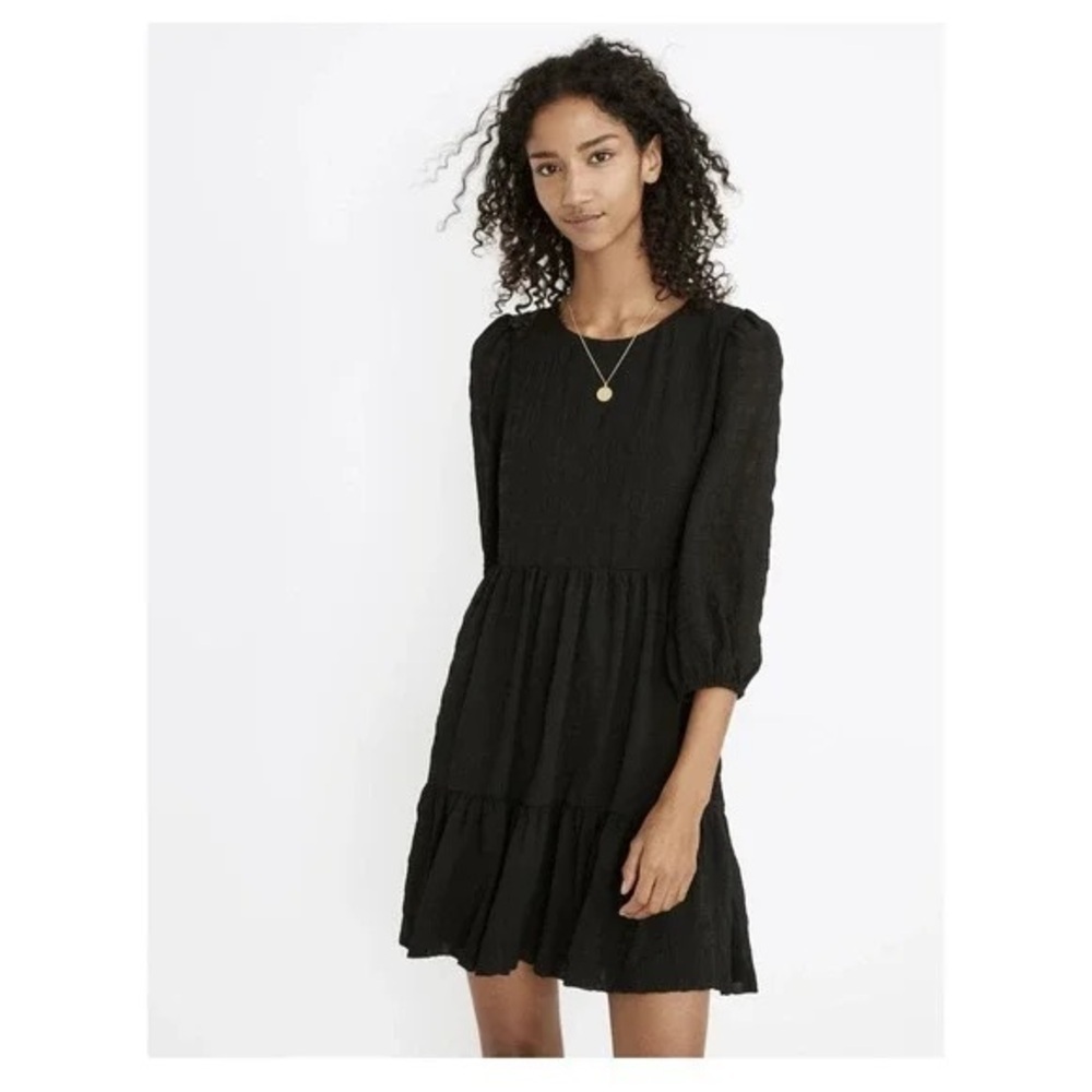 Madewell Puff-Sleeve Ruffle-Hem Mini Dress in black Size 2